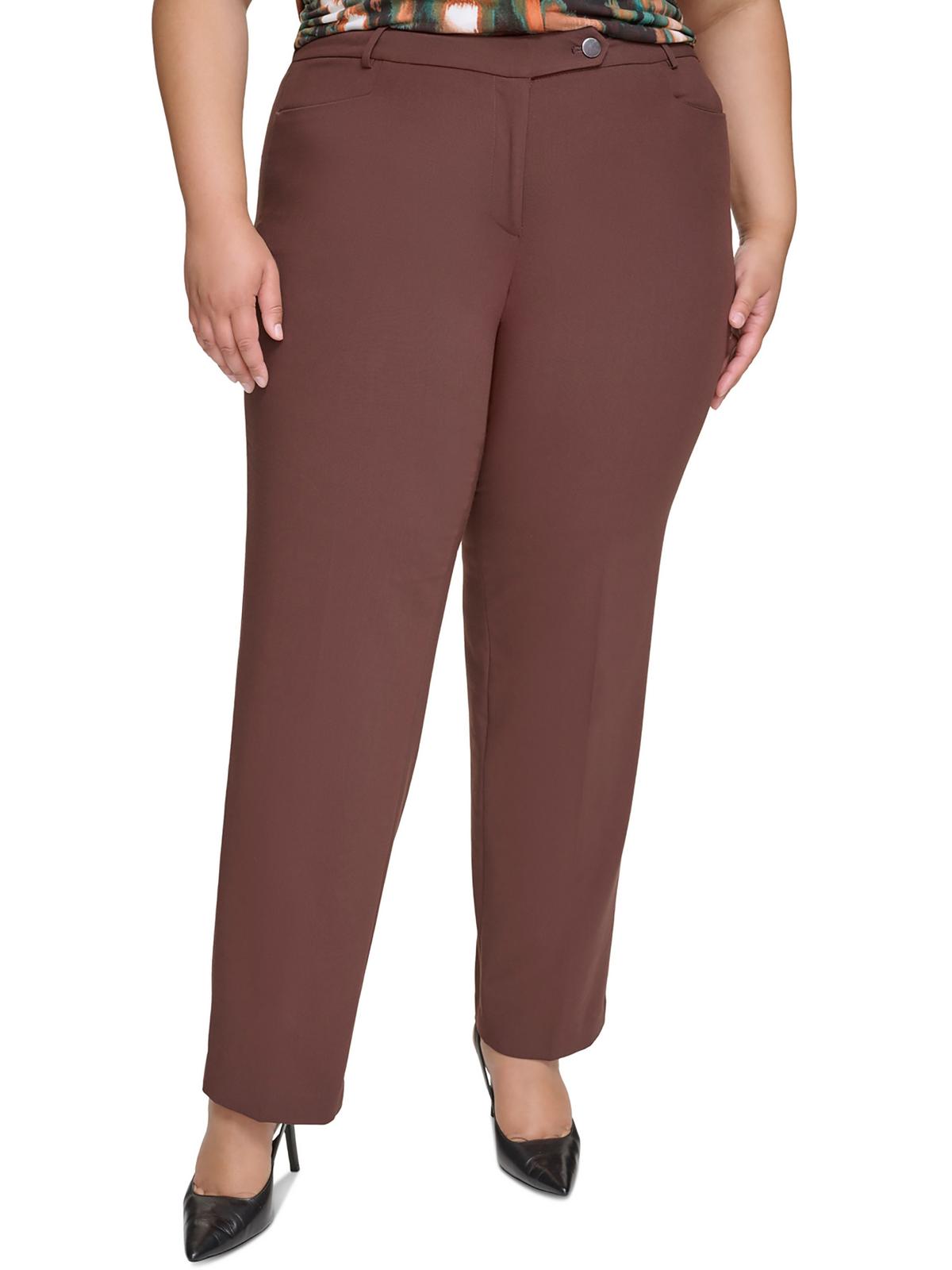 Calvin Klein Womens Plus Pockets Casual Straight Leg Pants
